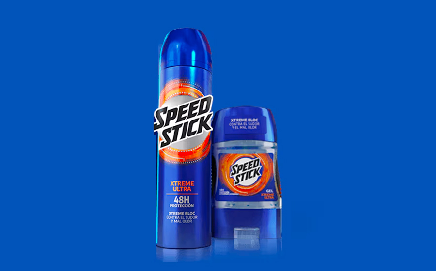 Viñeta de fondo azul con producto Speed Stick xtreme ultra
